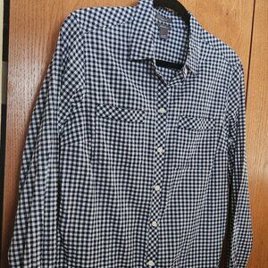 Women's Eddie Bauer  Classic Fit Checked Blouse M. blue & White